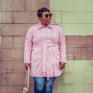 Lane Bryant Pink Lace Trench Coat